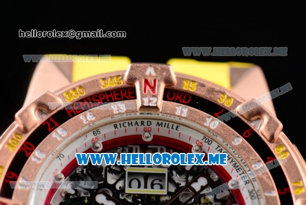 Richard Mille RM 60-01 Asia 2813 Automatic Rose Gold Case with Skeleton Dial and Yellow Rubber Strap Rose Gold Bezel (EF) - Click Image to Close